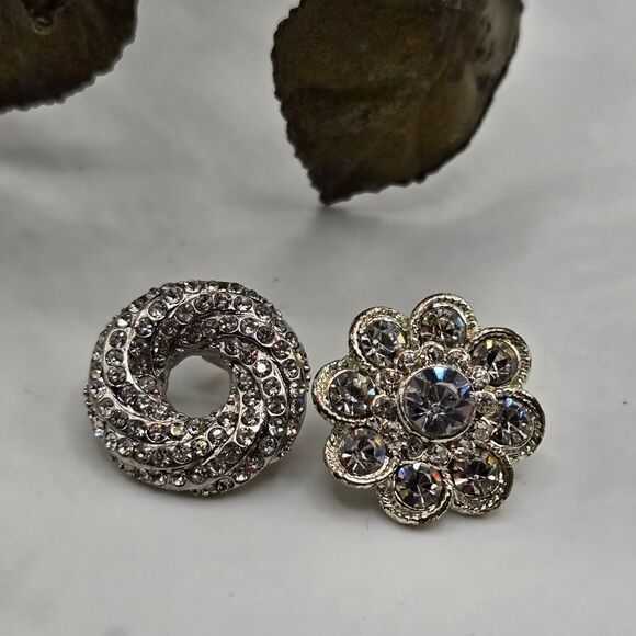 "5/$25" Pair of Mismatched Silver Rhinestone Fancy Stud Post Earrings - Picture 2 of 5